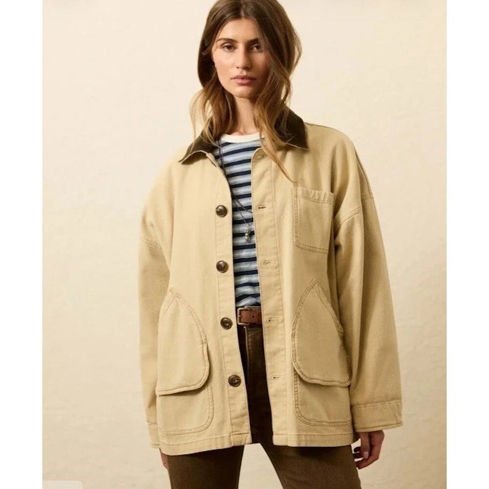 Faherty sunwashed barn coat in sandy khaki - Picture 2 of 9